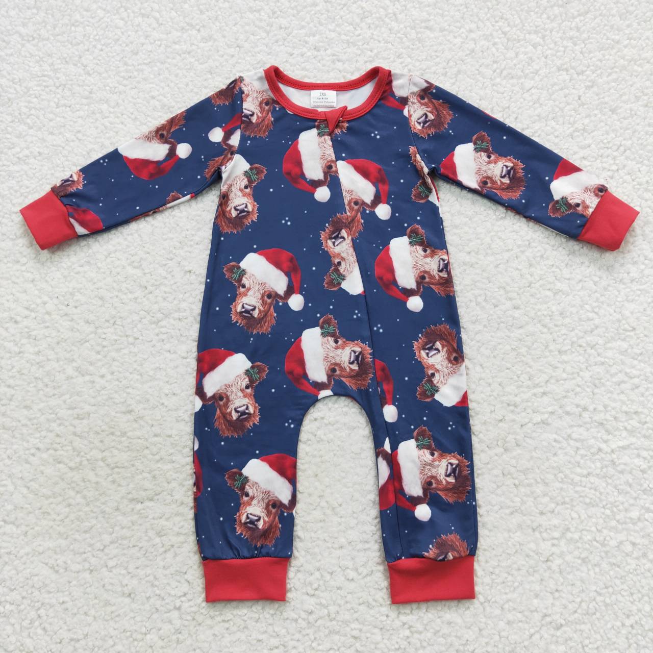 Christmas baby boy zip sleeper-santa highland cow