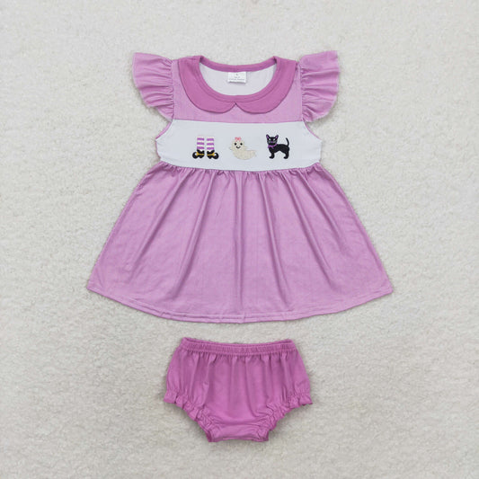 purple gingham boo cat embroidered bummie set