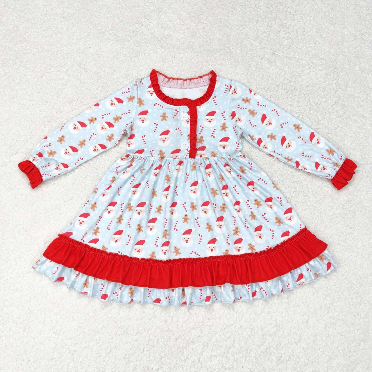 girl christmas santa print ruffle dressing gown