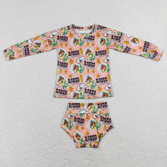 baby girl long sleeve rodeo bummie set