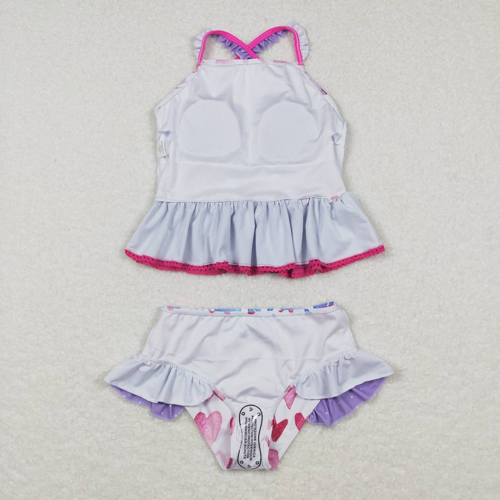 2pcs heart print kids girls swimsuit