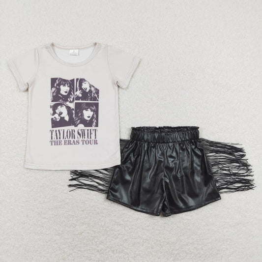 taylor swift fringe leather shorts set girl outfits