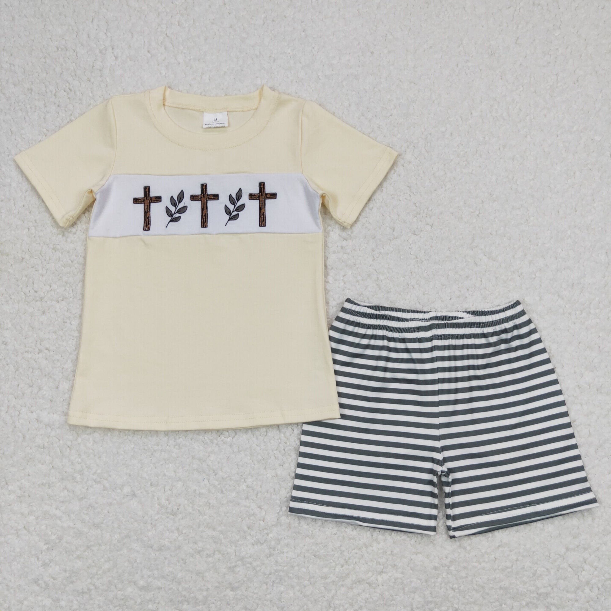 boy easter clothes jesus cross embroidery shorts set