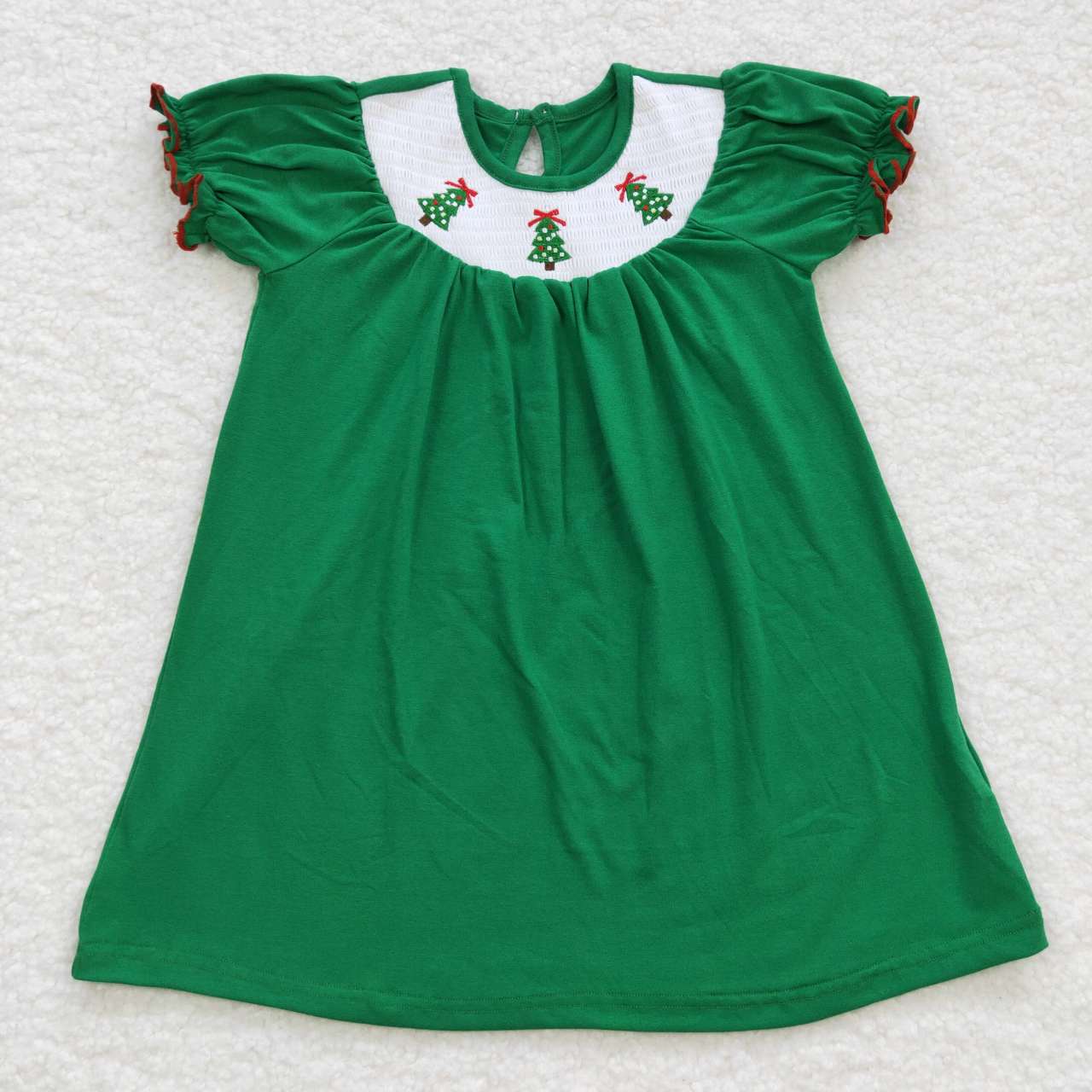 christmas tree cotton solid green smocked dress