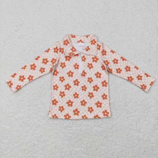 long sleeve orange floral zip pullover