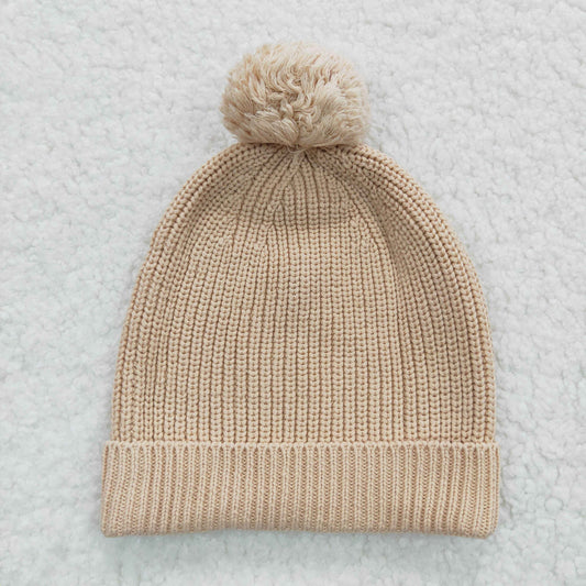 Khaki wool pom pom cap