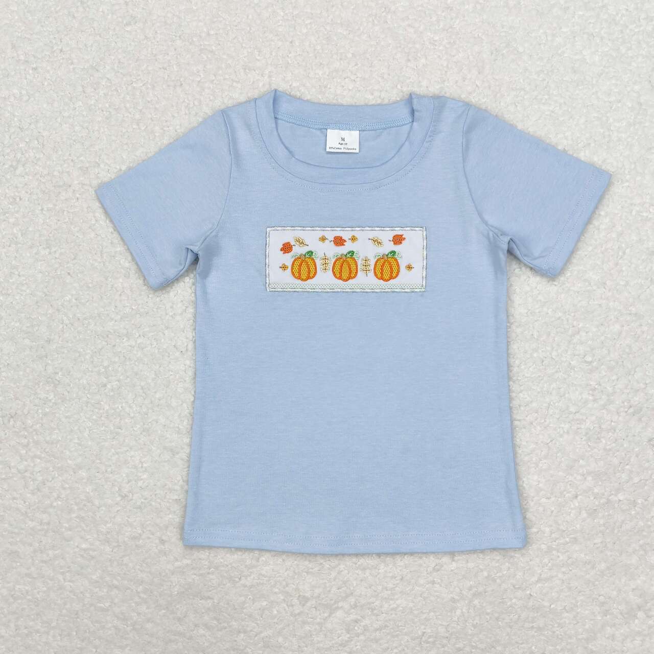 cotton blue pumpkin embroidered shirt boy fall top