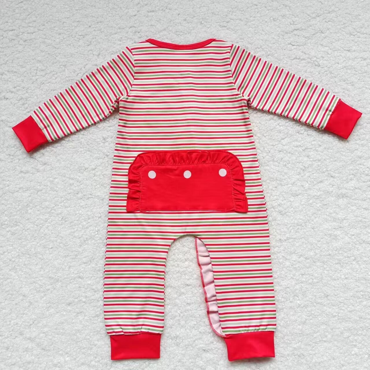 Sibling red green striped baby girl zip sleeper with embroidery santa