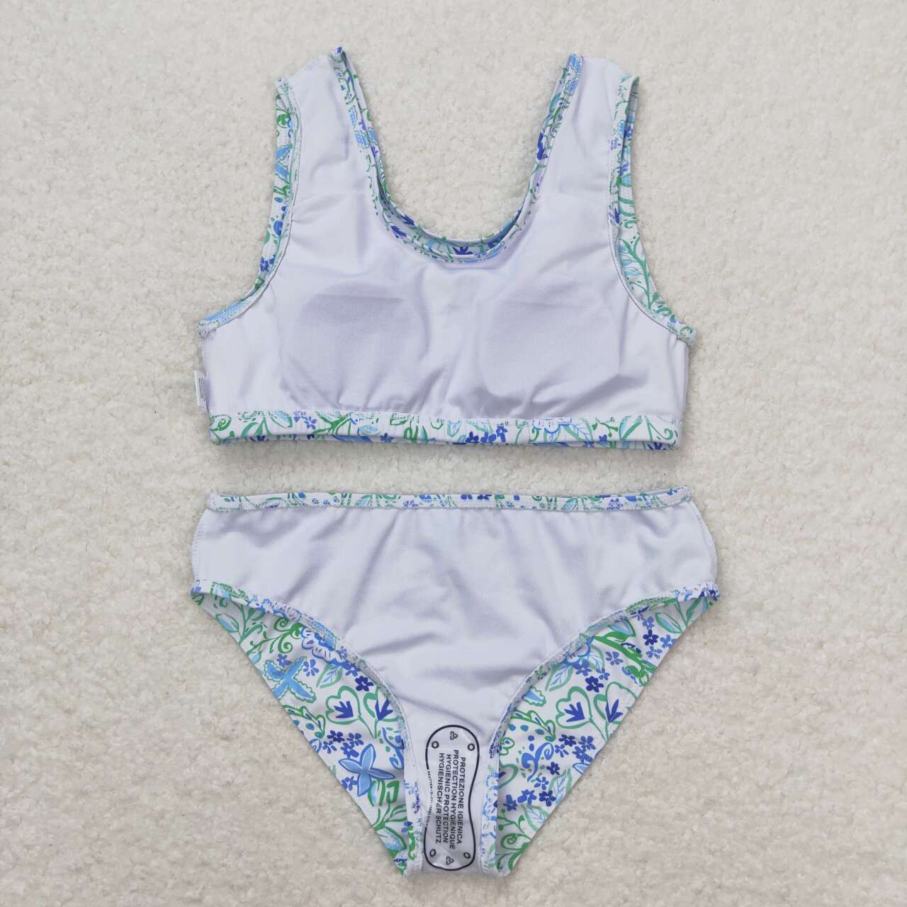 blue flowers two pieces girl swimsuit