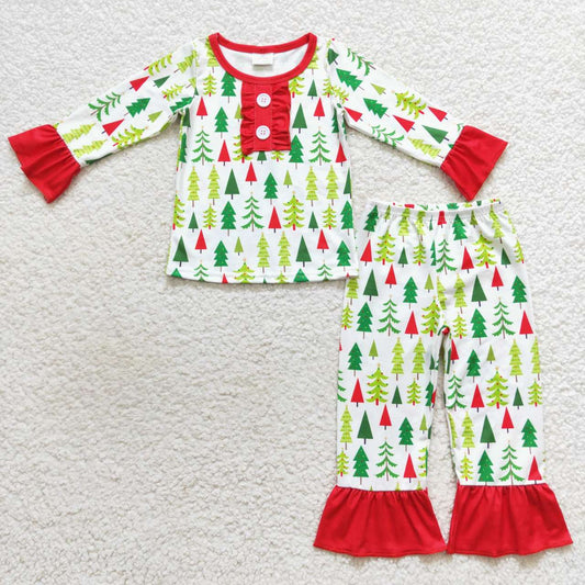 2pieces toddler girl christmas pajama christmas tree print