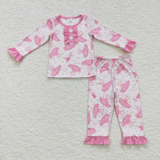2pieces pink ballet dress ruffle pajama set