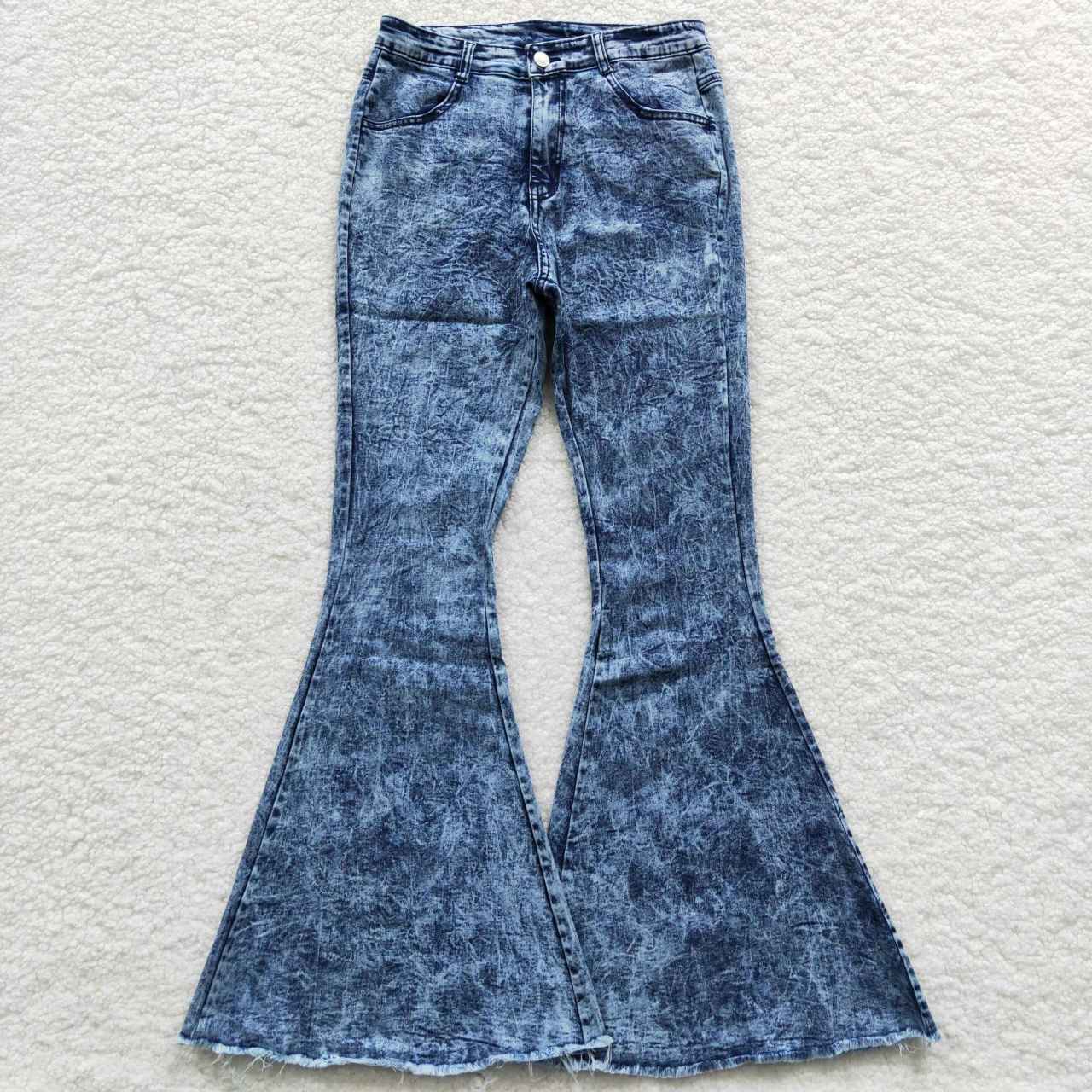 adult ladies fashion blue denim bell bottom jeans trousers