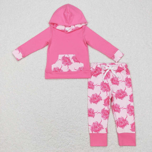 long sleeve pink highland cow hoodie outfit girl clothing