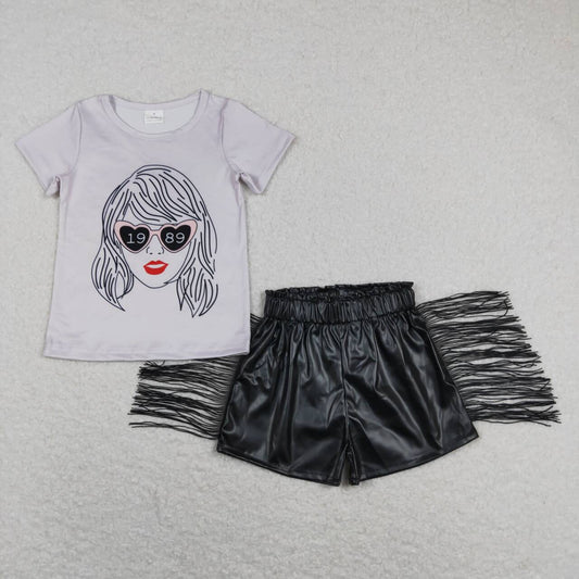 taylor swift fringe leather shorts set girl outfits