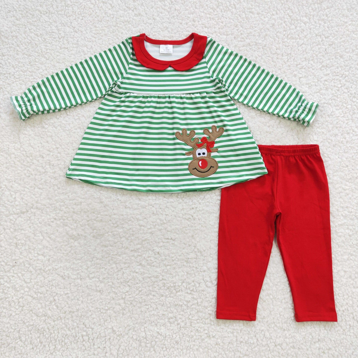 girl deer embroidery christmas outfit red legging set