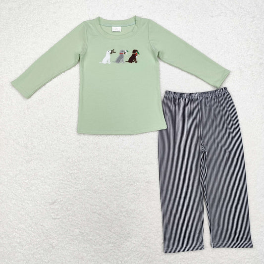 long sleeve hunting dog embroidery pants outfit boys clothes