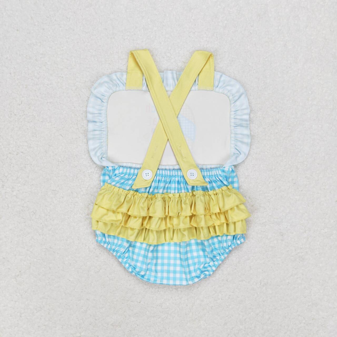 yellow blue beach brat cross ruffle bubble