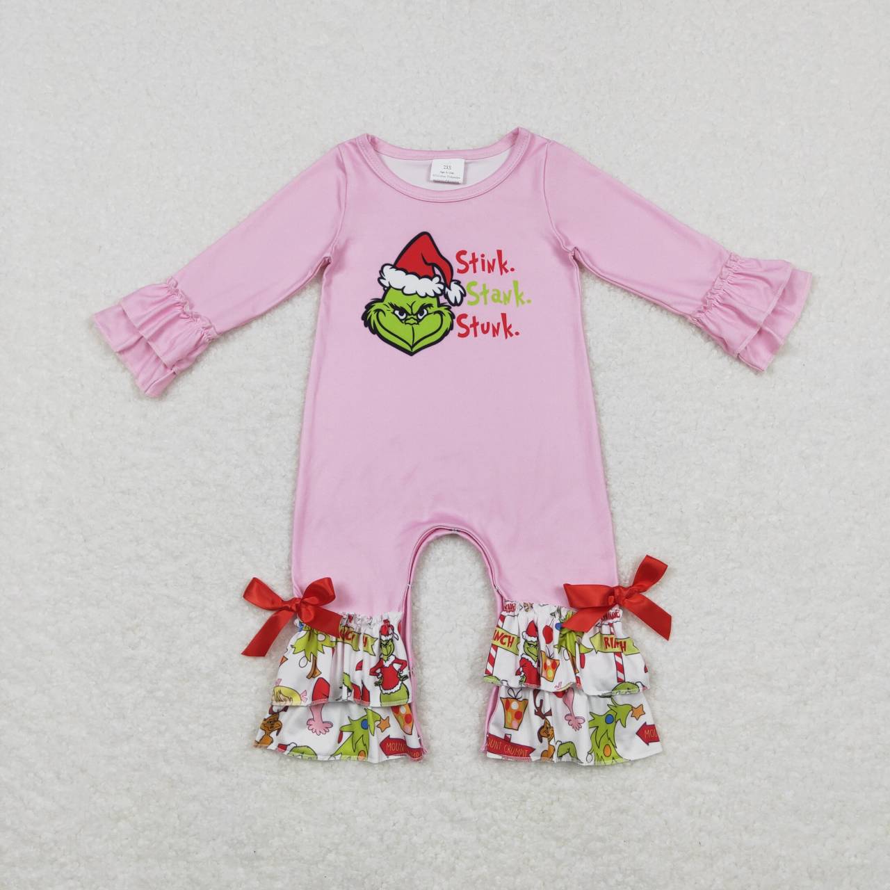baby girl Christmas clothing pink grinchey ruffle romper