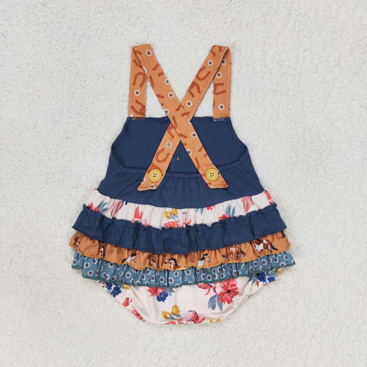 horse &flower ruffle cross back bubble