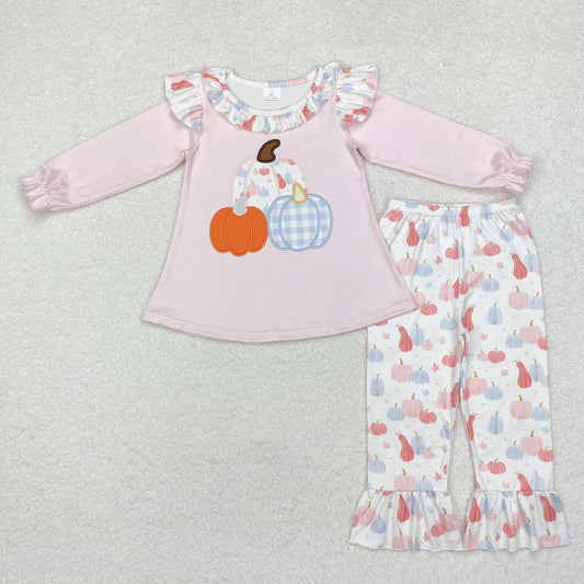 pumpkin embroidered pants outfit little girl fall clothes