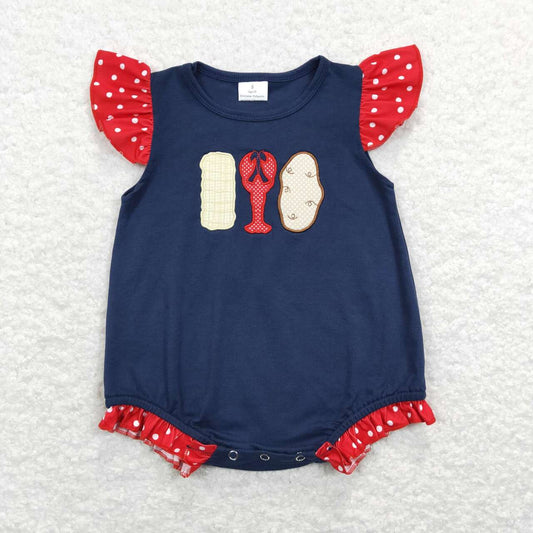 cotton navy blue crawfish boil embroidery baby girl bubble