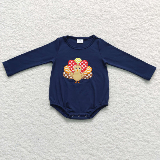 navy blue turkey embroidery baby boy bodysuit