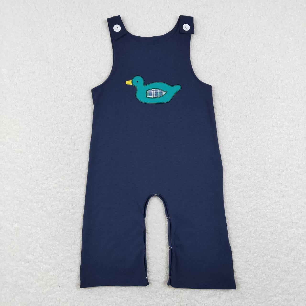 cotton navy blue duck embroidery romper