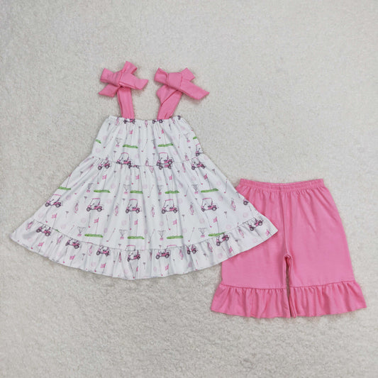 pink tie strap golf shorts set little girl clothes