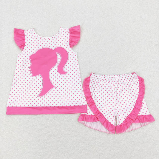 pink dots barbie ruffle shorts set