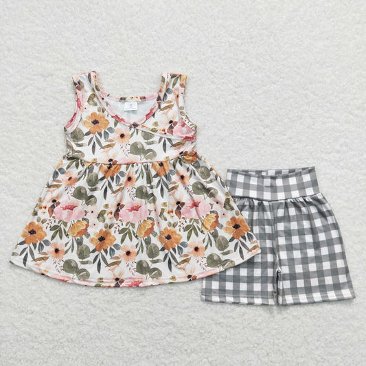 flower peplum plaid shorts girls clothes