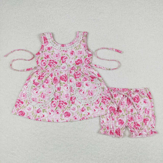 two pieces suit floral tank shorts set girl summer clothing