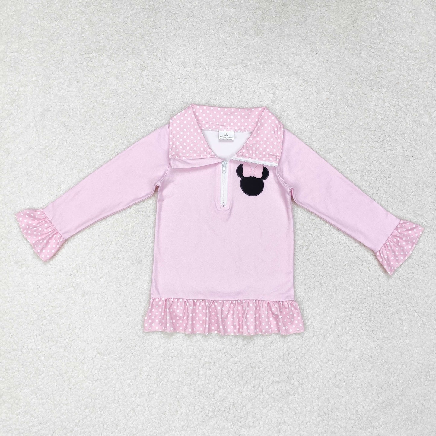 pink zip up pullover with mouse print