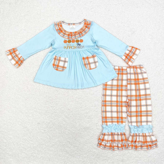 let's go to the pumpkin patch printed pocket ruffle outfit