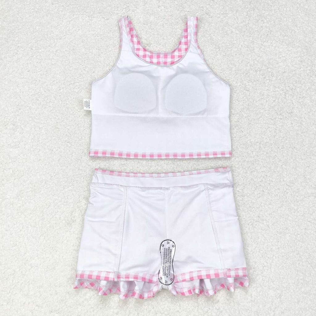 pink plaid skort girls swimsuit