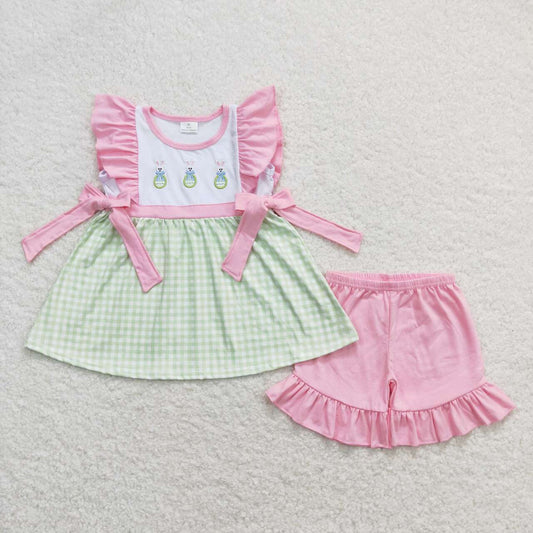 girl easter clothes rabbit egg embroidery shorts set