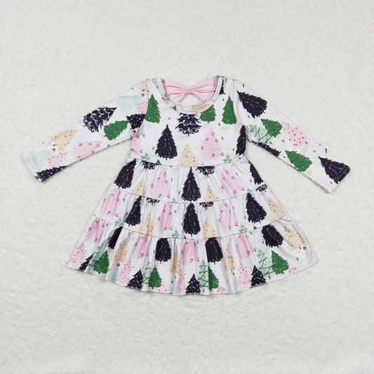 long sleeve girl christmas tree bow dress