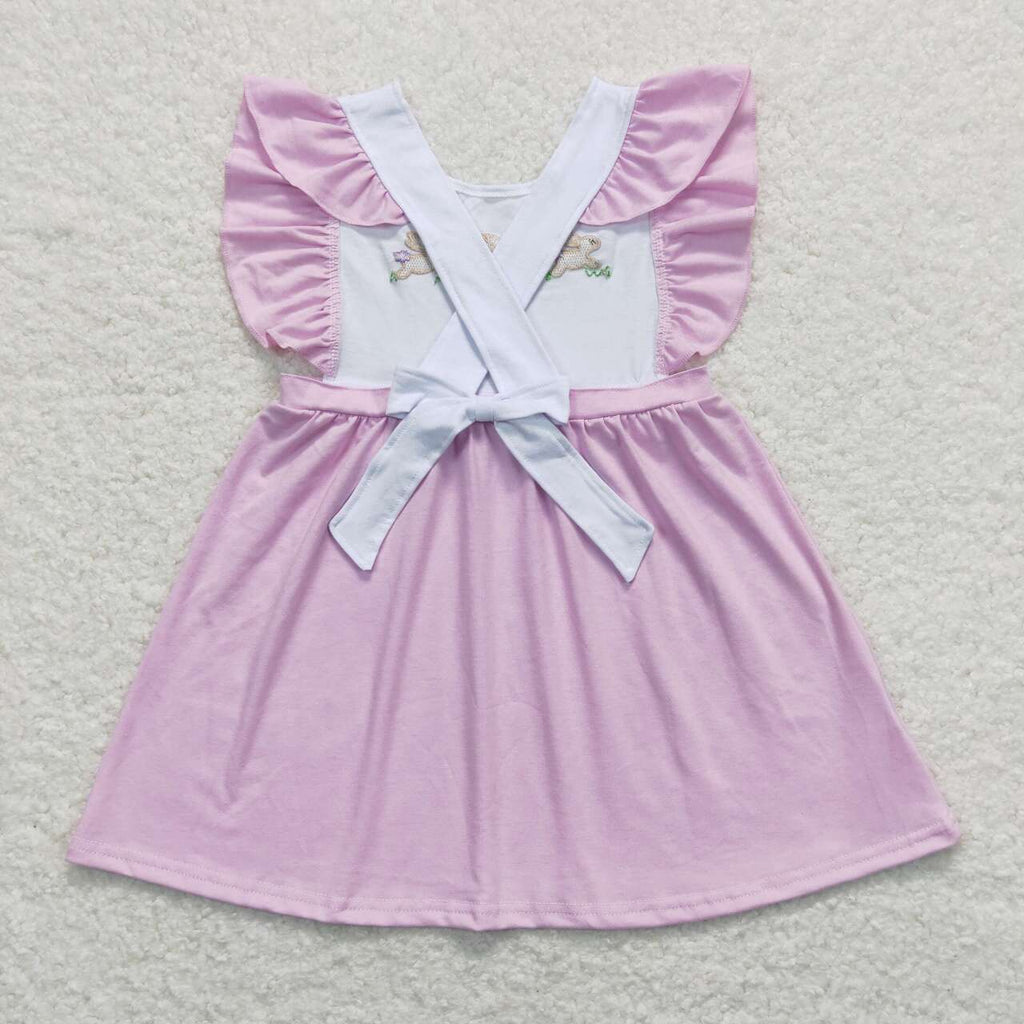 lavender rabbit embroidery backless girl easter dress