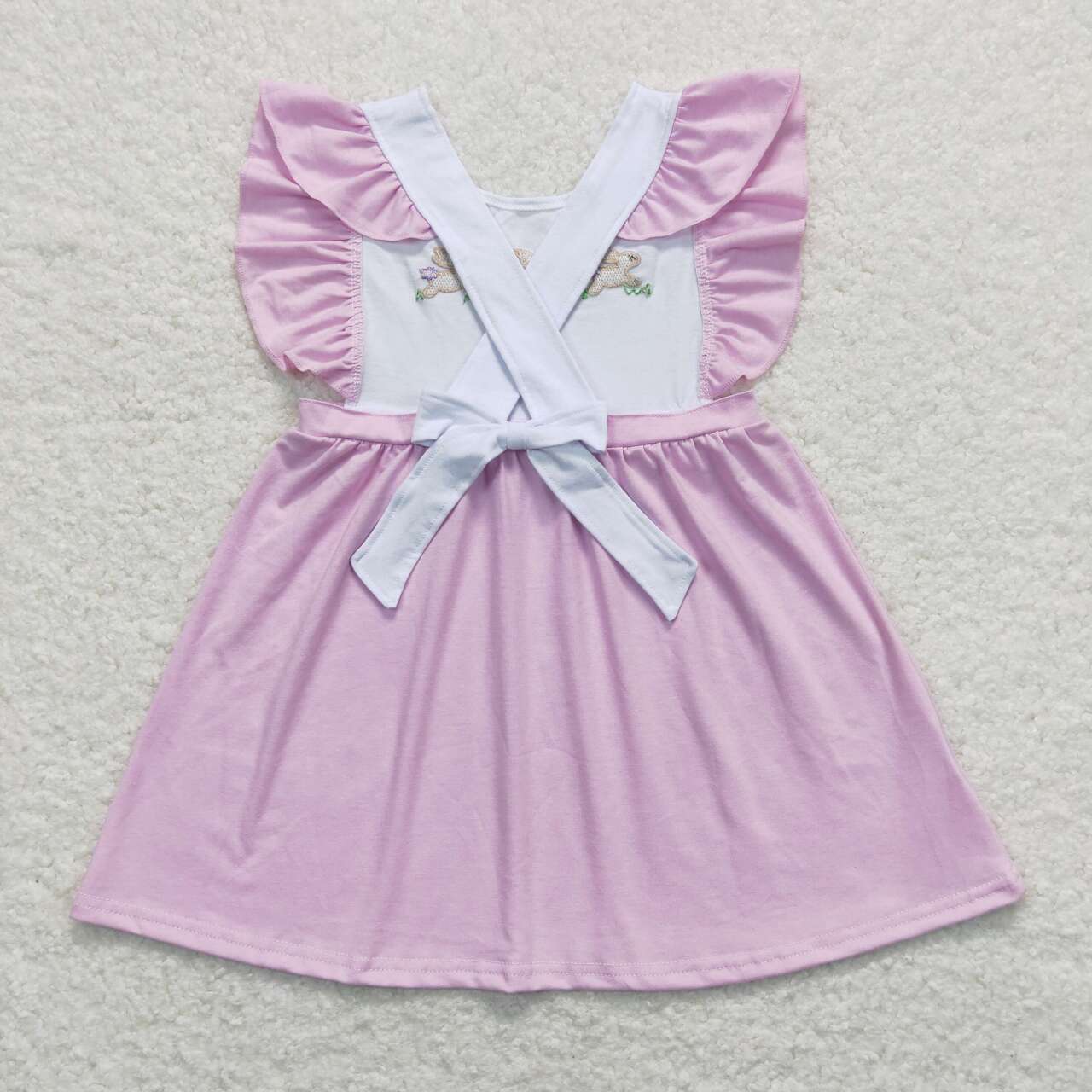 lavender rabbit embroidery backless girl easter dress