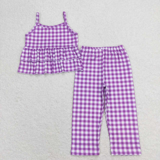 toddler girl spring clothes suspender purple plaid pants set