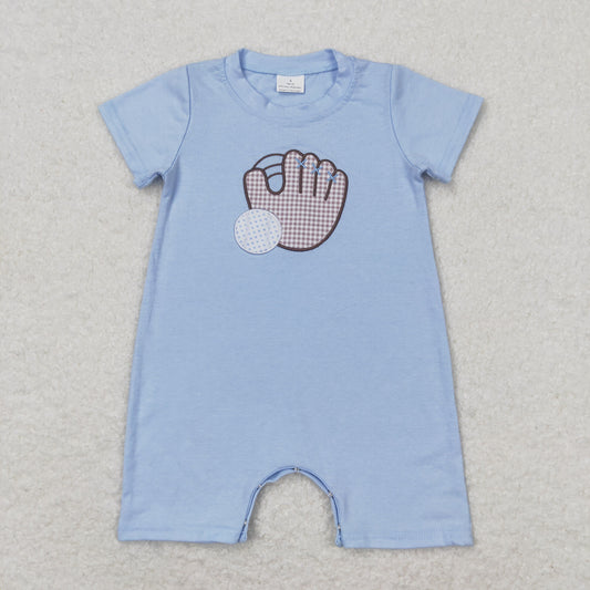cotton blue embroidery baseball baby boy romper