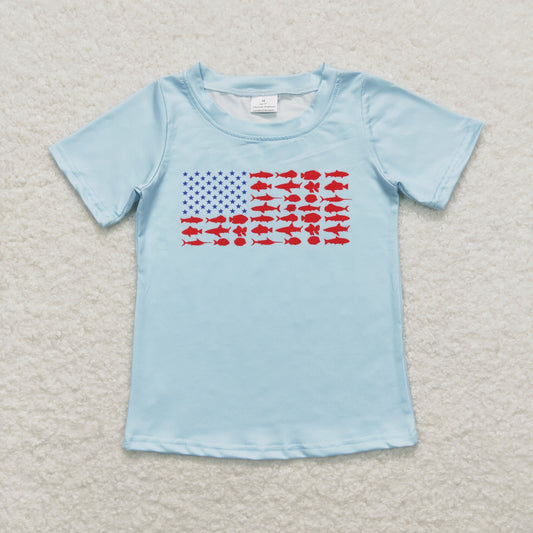 4th of july freedom fish baby boy patriotic t-shirt blue