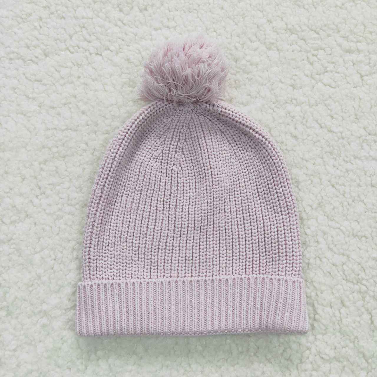 Purple wool pom pom cap