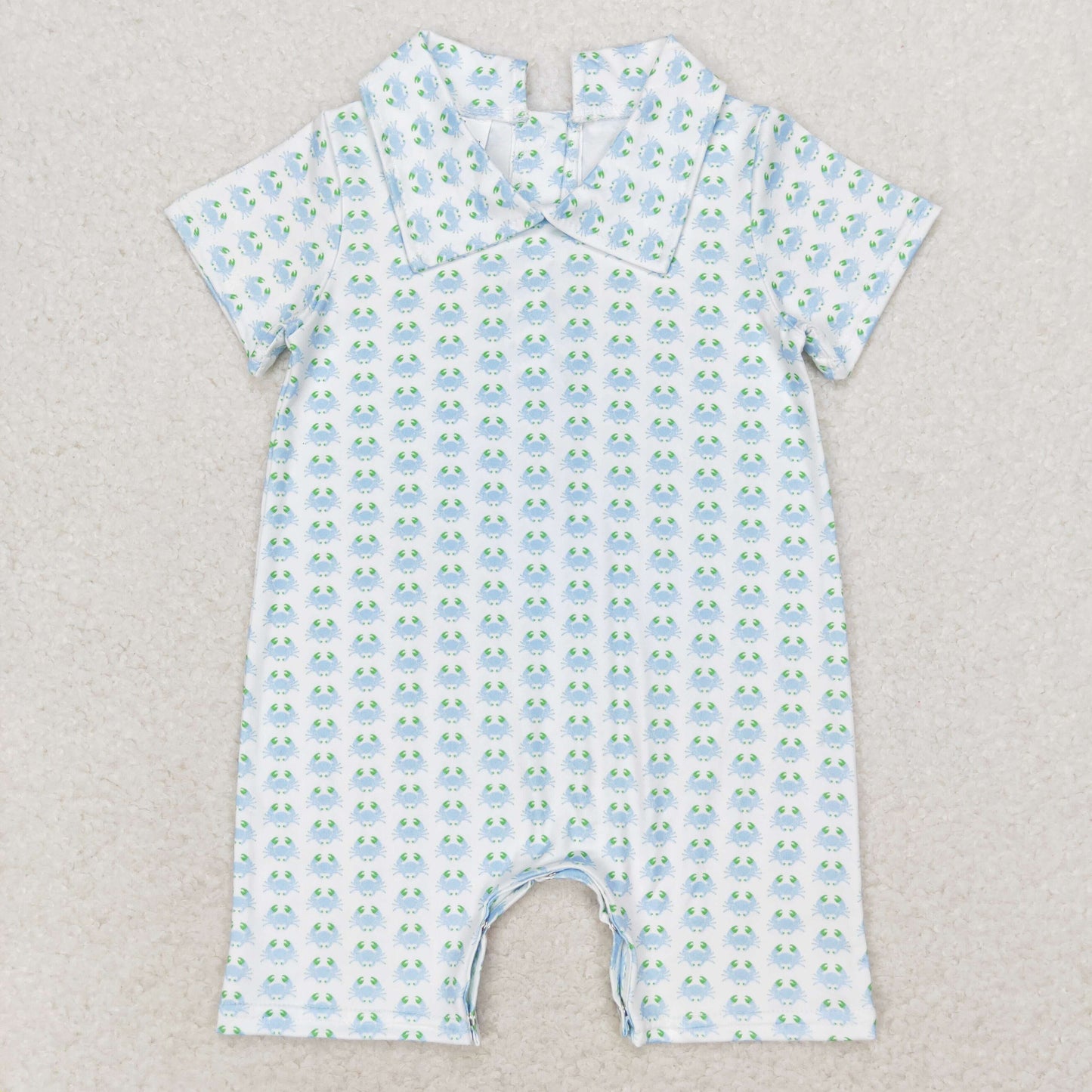 blue crab print baby boy polo rompers