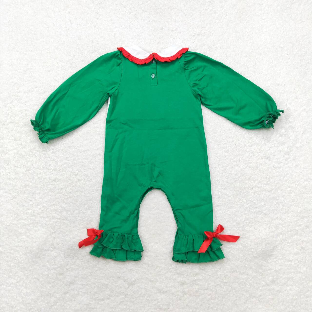 cotton green christmas tree smock romper girl