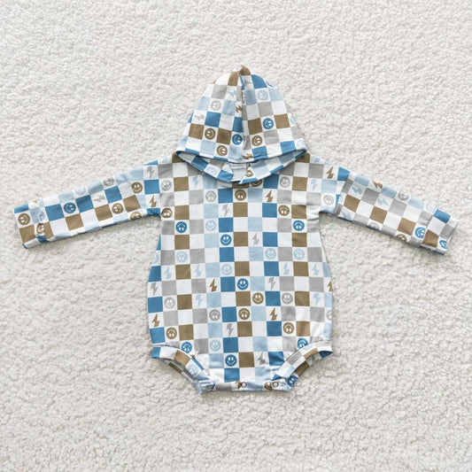 infant baby smiley checked hoodie romper