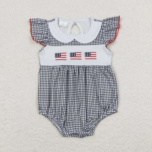 gingham flag embroidery bubble baby girl 4th of july clothing