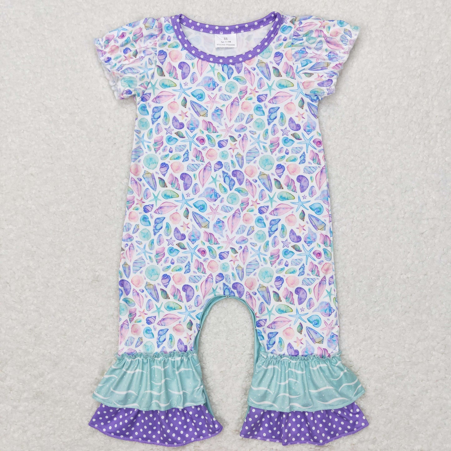 baby girl summer purple shell ruffle romper