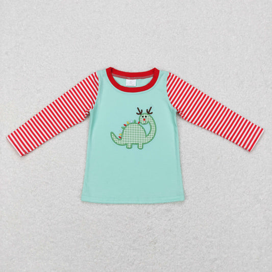 christmas dinosaur embroidery pullover