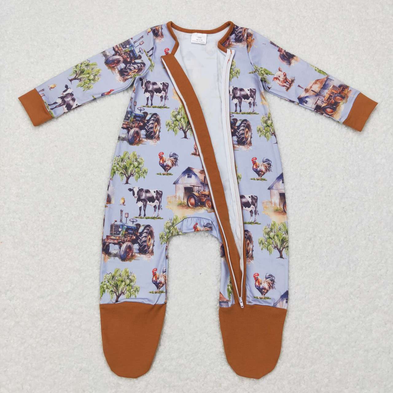 farm life infant boy footed zip sleeper