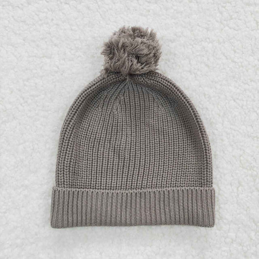 Gray wool pom pom cap